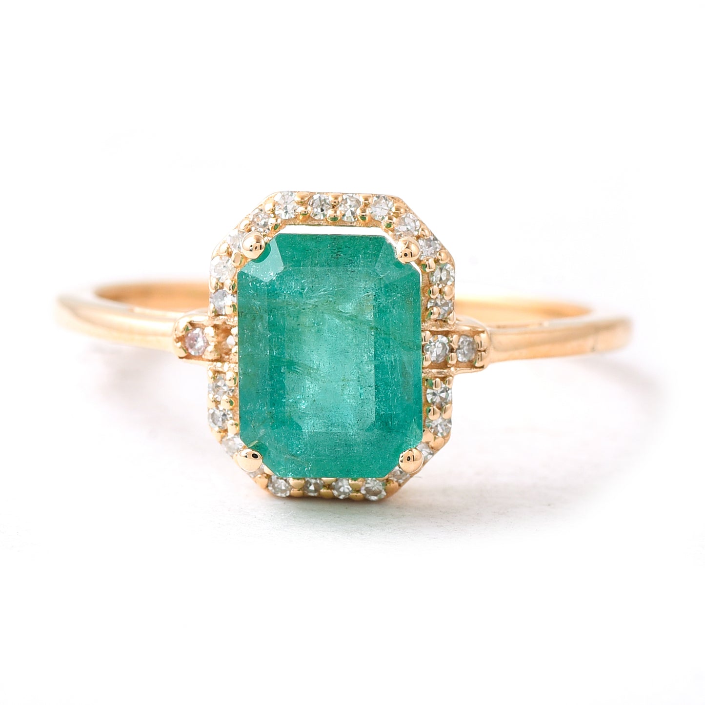 1.77 Ct Octagon Step Cut Natural Emerald 14K Gold Ring