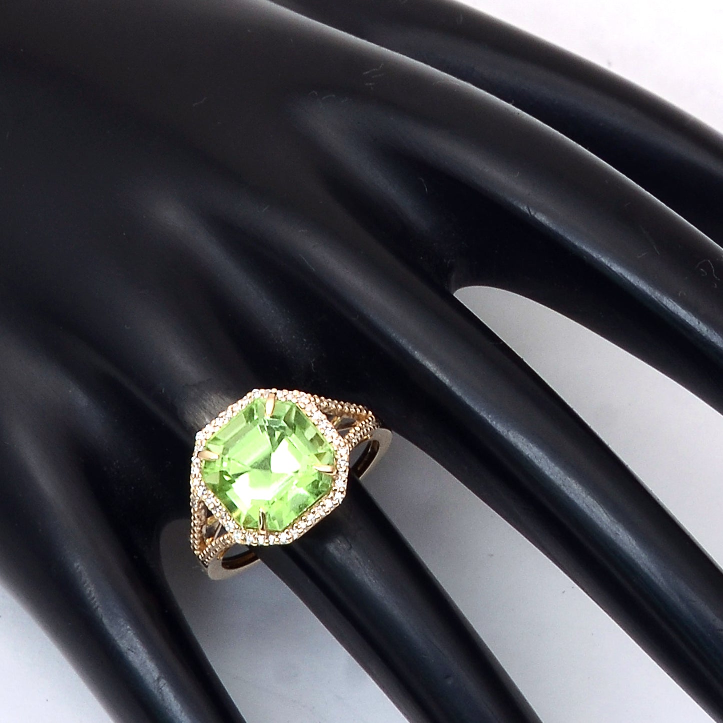 7.10 Ct Octagon Step Cut Natural Peridot 14K Gold Ring