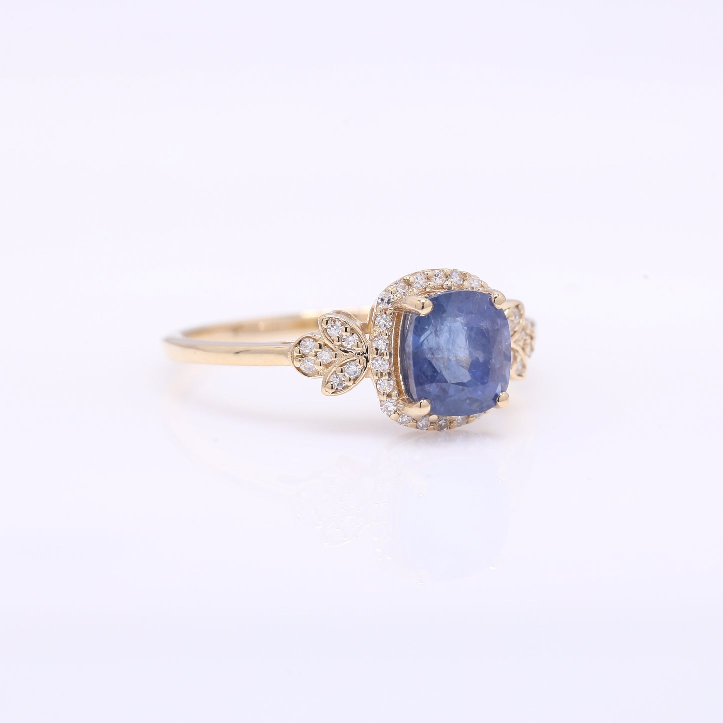 1.94 Ct Cushion Mixed Cut Natural Sapphire 14K Gold Ring