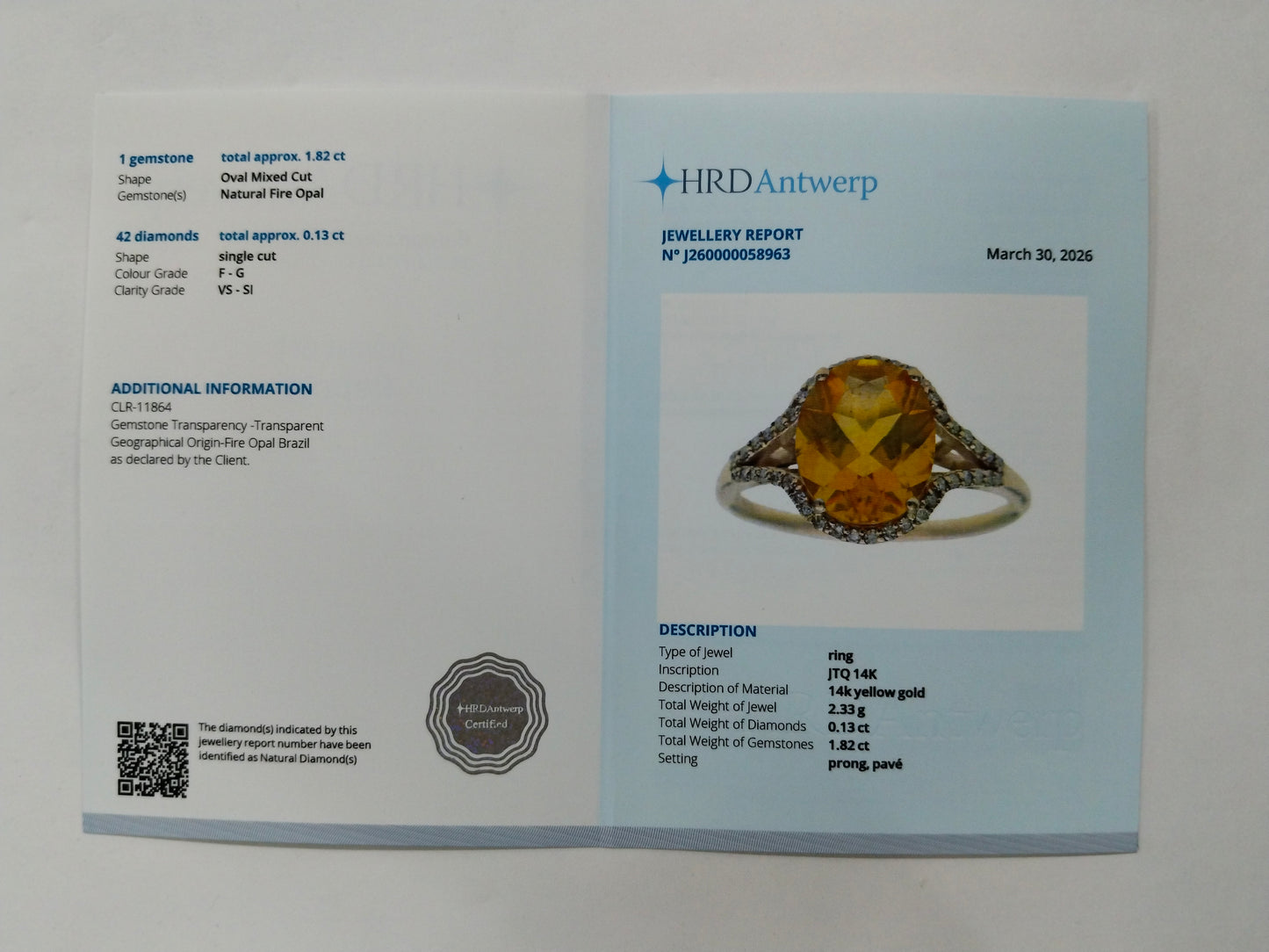 1.95 Ct Oval Mixed Cut Natural Fire Opal 14K Gold Ring