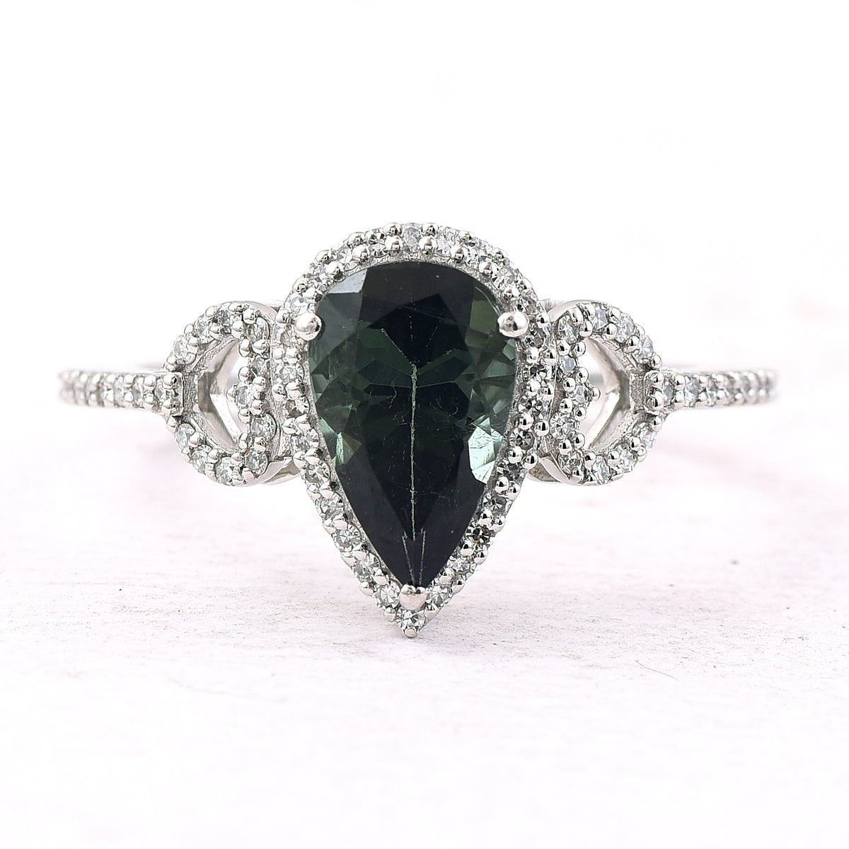1.55 Ct Pear Mixed Cut Natural Green Tourmaline 950 Platinum Ring