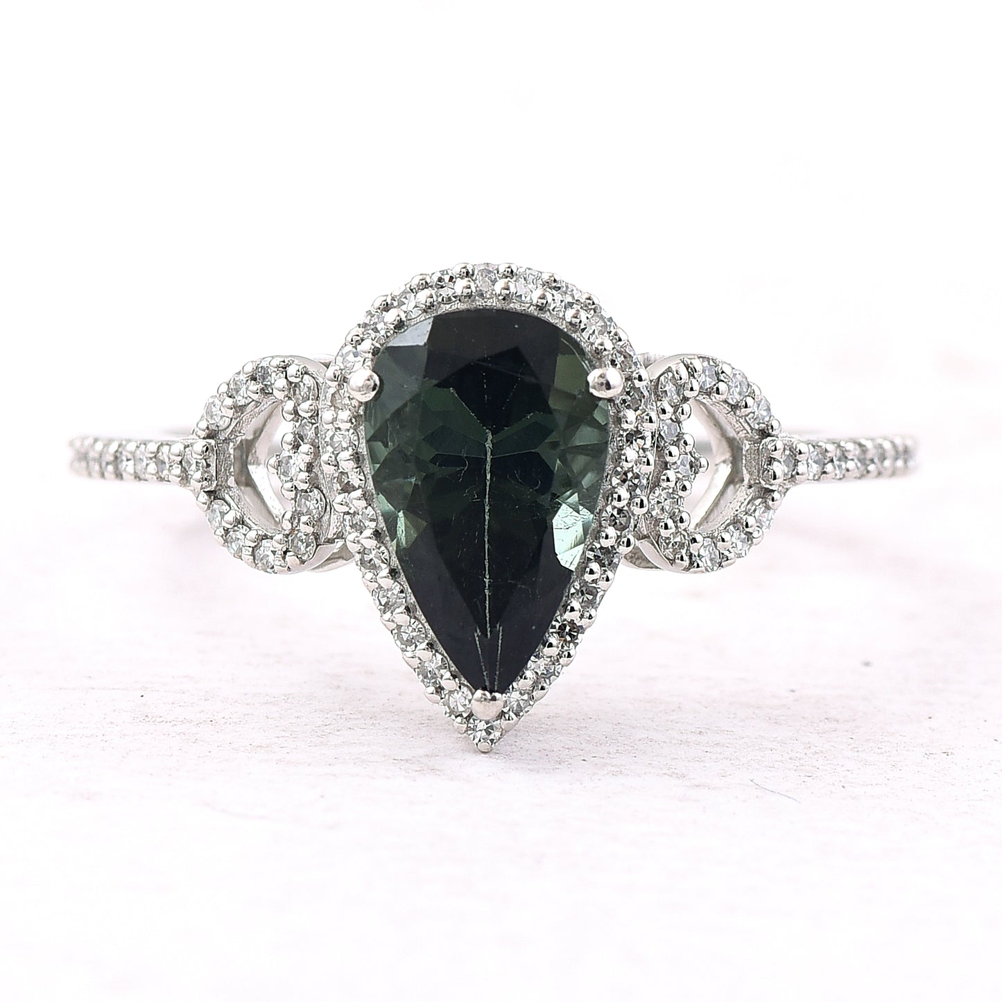 1.55 Ct Pear Mixed Cut Natural Green Tourmaline 950 Platinum Ring