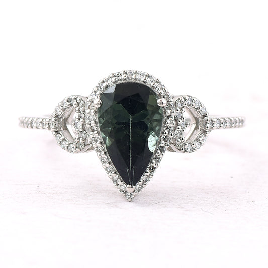 1.55 Ct Pear Mixed Cut Natural Green Tourmaline 950 Platinum Ring