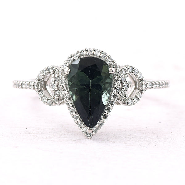 1.55 Ct Pear Mixed Cut Natural Green Tourmaline 950 Platinum Ring