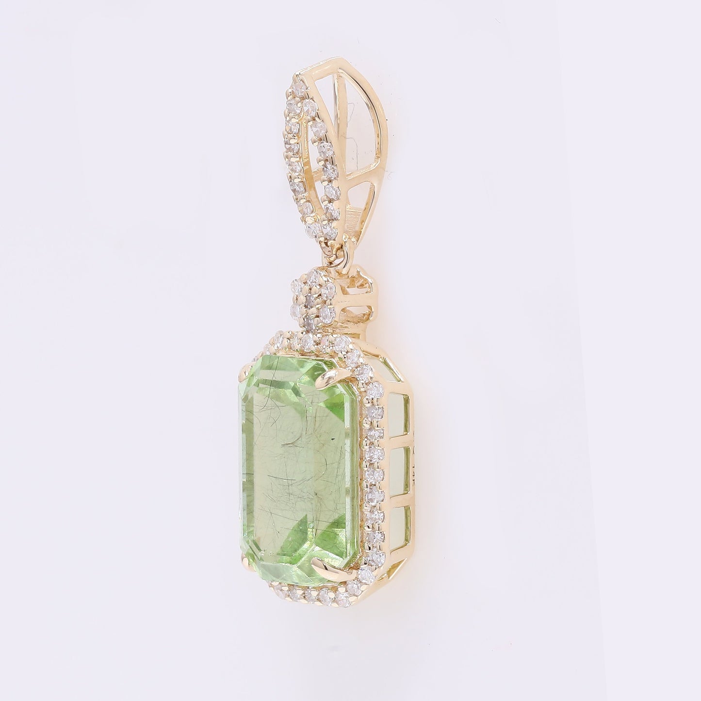 3.55 Ct Octagon Step Cut Natural Peridot 14K Gold Pendant