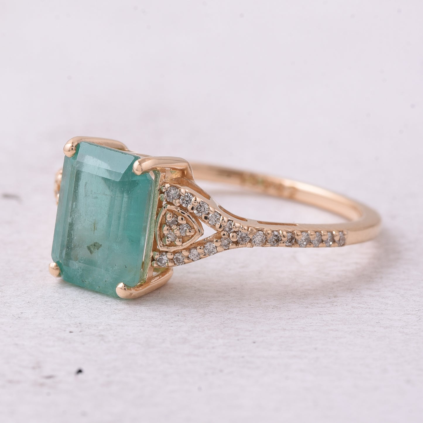 2.31 Ct Octagon Step Cut Natural Emerald 14K Gold Ring