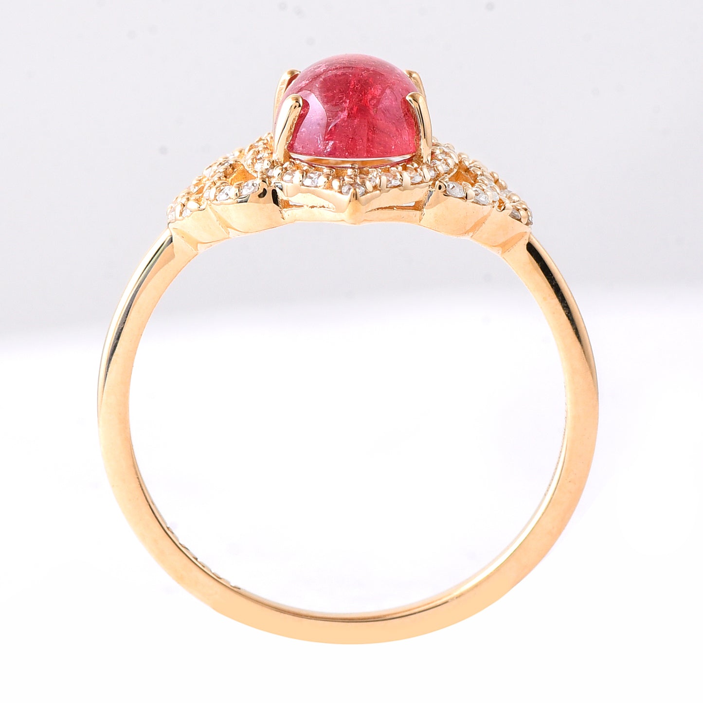 1.73 Ct Oval Cabochon Cut Natural Pink Tourmaline 14K Gold Ring