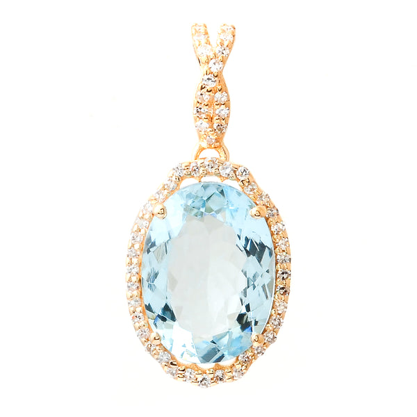2.70 Ct Oval Mixed Cut Natural Aquamarine 14K Gold Pendant