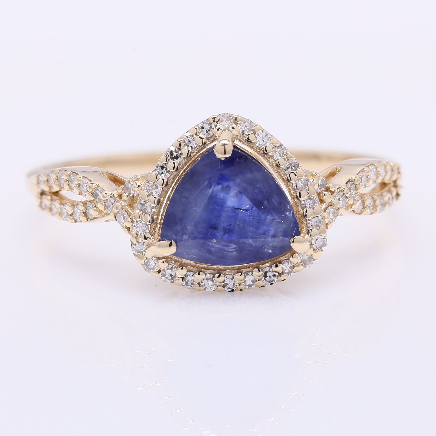 1.55 Ct Triangle Mixed Cut Natural Sapphire 14K Gold Ring
