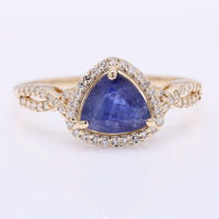 1.55 Ct Triangle Mixed Cut Natural Sapphire 14K Gold Ring