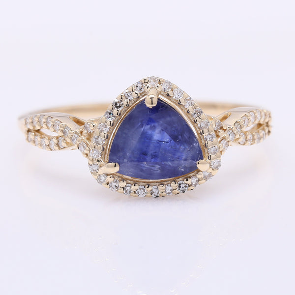 1.55 Ct Triangle Mixed Cut Natural Sapphire 14K Gold Ring