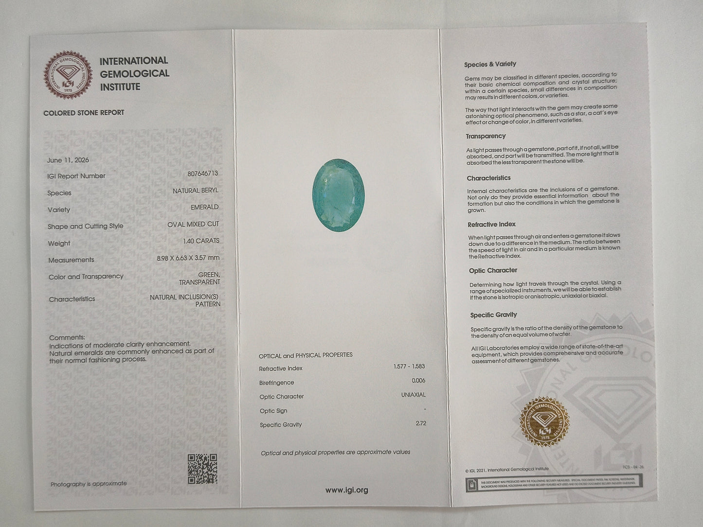 1.45 Natural Beryl Emerald Oval Mixed Cut Gemstone