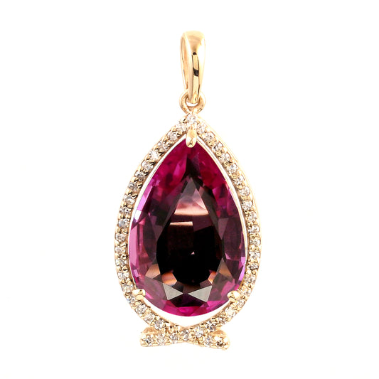 6.03 Ct Pear Lab Grown Pink Sapphire 14K Gold Pendant