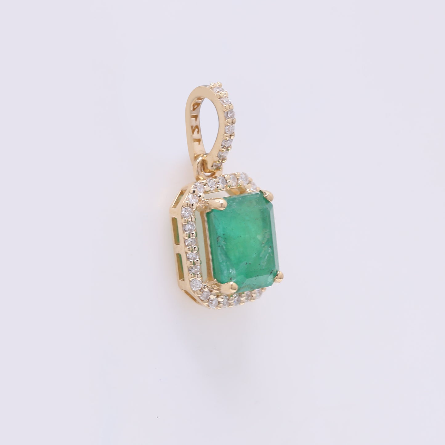 1.27 Ct Octagon Step Cut Natural Emerald 14K Gold Pendant