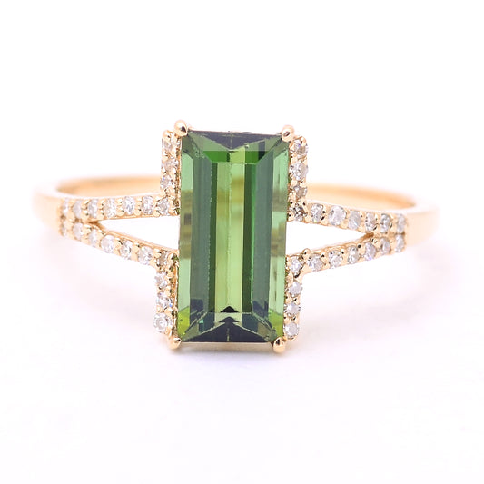 1.73 Ct Rectangle Step Cut Natural Tourmaline 14K Gold Ring