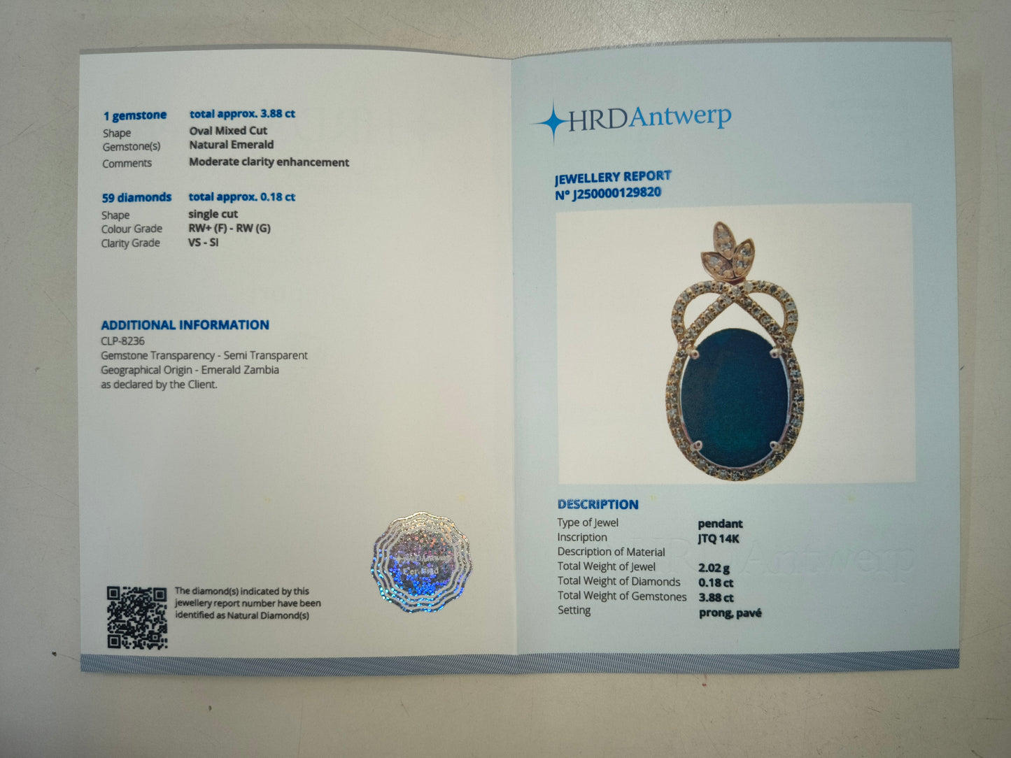 4.06 Ct Oval Natural Emerald 14K Gold Pendant