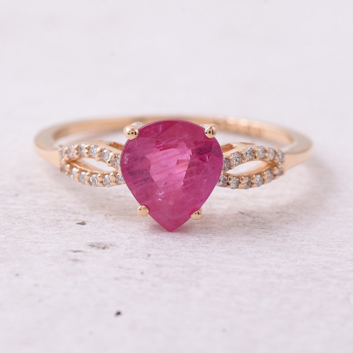 1.68 Ct Pear Natural Ruby 14K Gold Ring