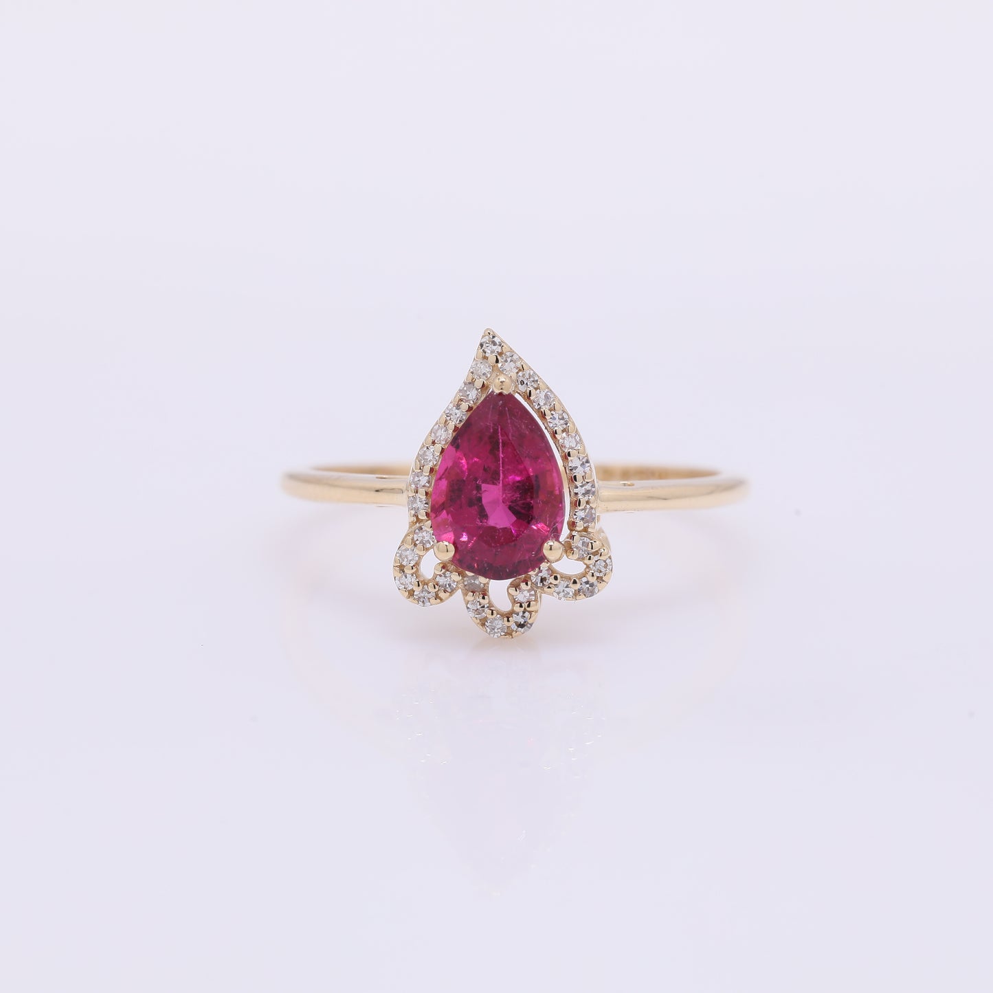 1.13 Ct Pear Mixed Cut Natural Rubellite 14K Gold Ring
