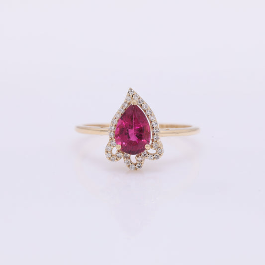 1.13 Ct Pear Mixed Cut Natural Rubellite 14K Gold Ring