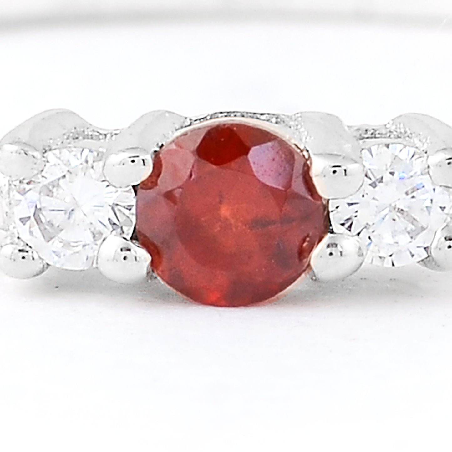 0.23 Ct Round Garnet, Cubic Zirconia, 925 Sterling Silver Ring
