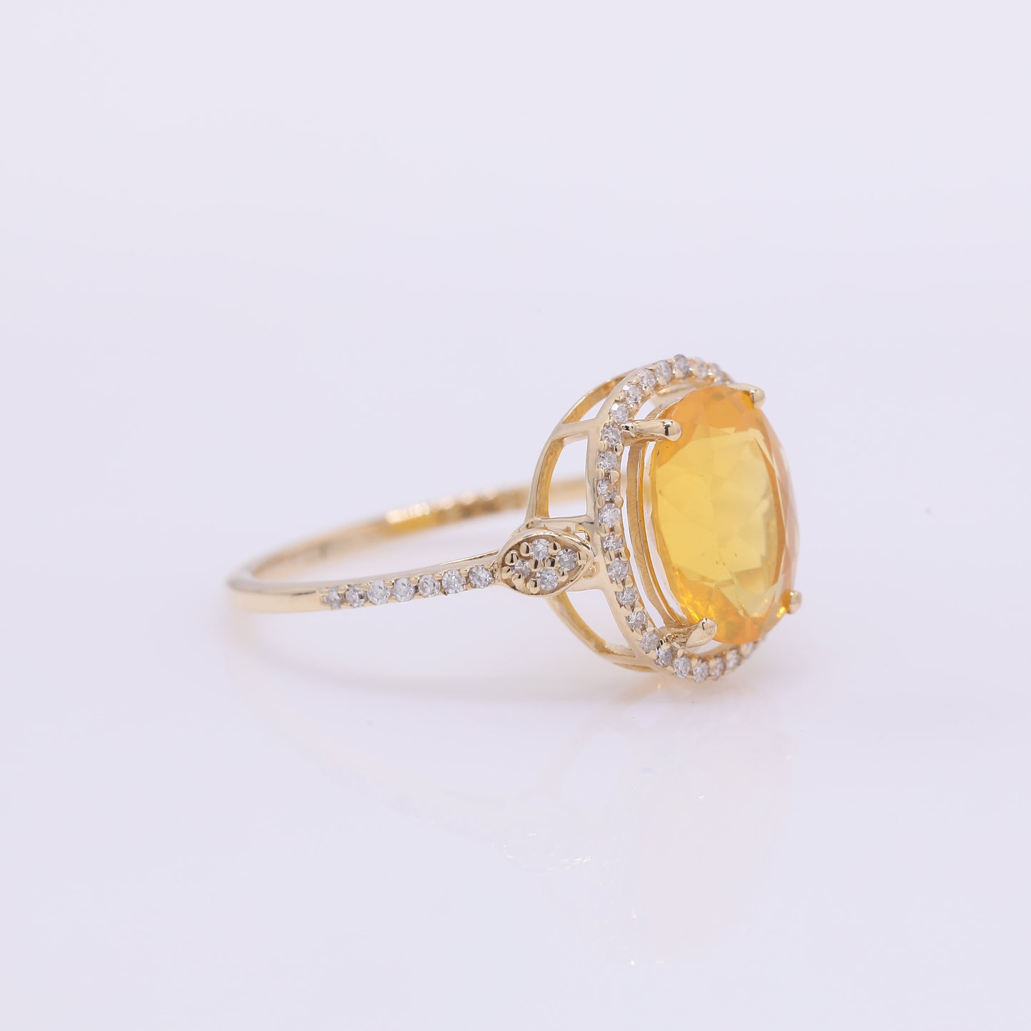 1.83 Ct Oval Mixed Cut Natural Fire Opal 14K Gold Ring