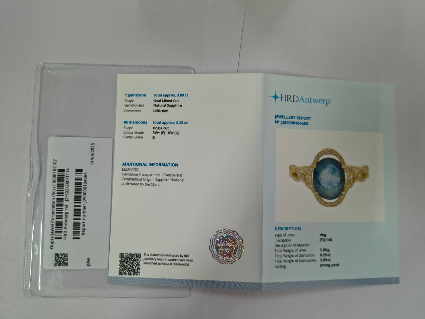 4.14 Ct Oval Mixed Cut Natural Sapphire 14K Gold Ring