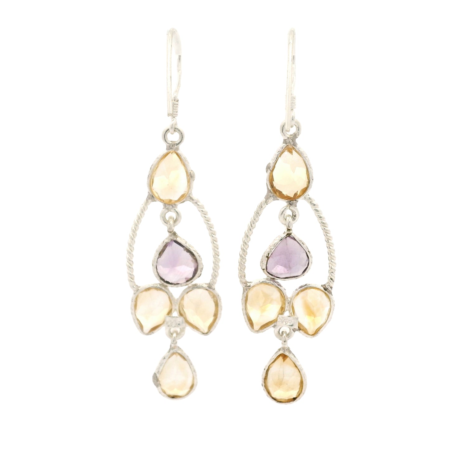 11.45 Ct Amethyst, Citrine 925 Sterling Silver Earrings