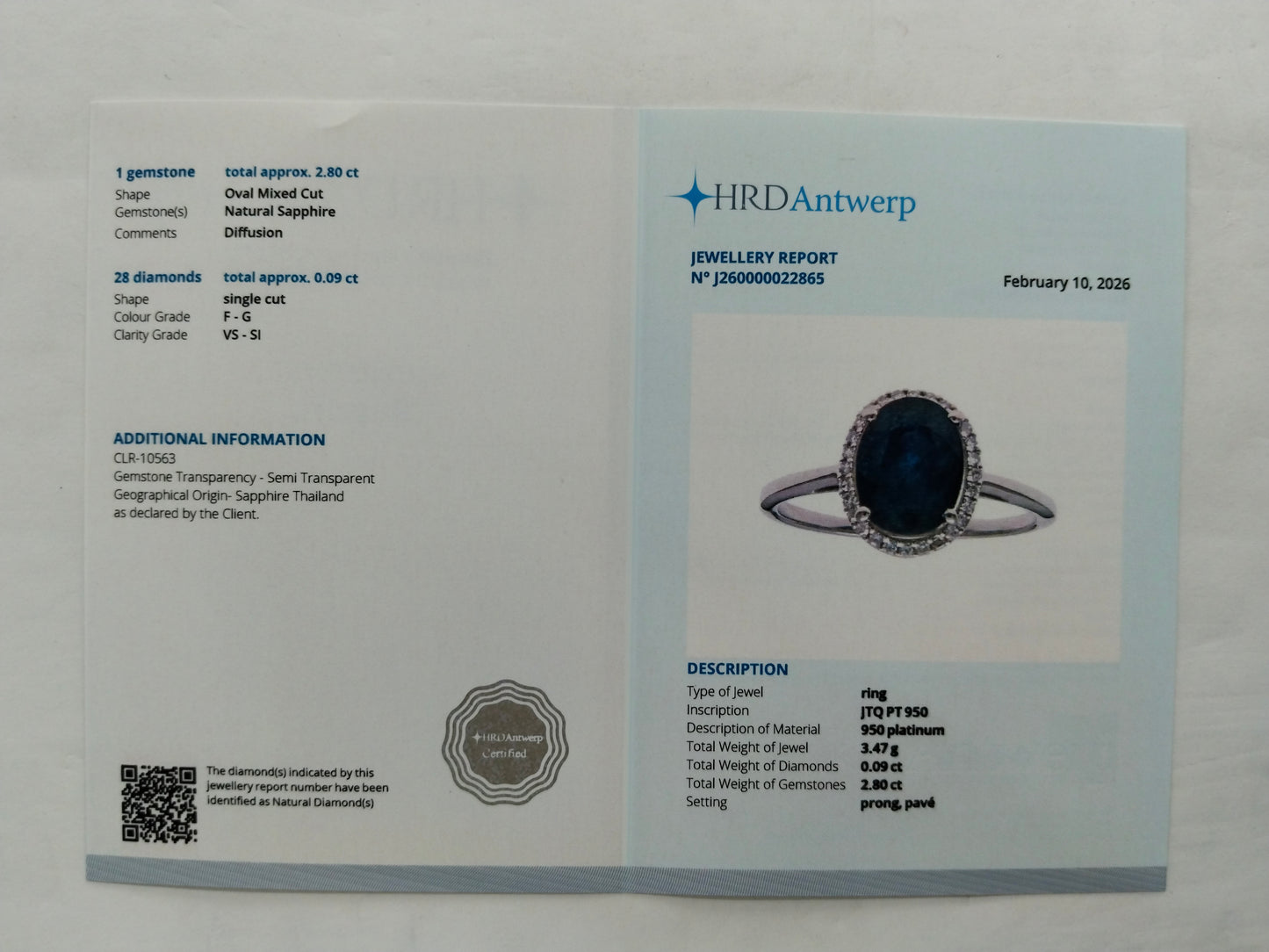 2.89 Ct Oval Mixed Cut Natural Sapphire 950 Platinum Ring