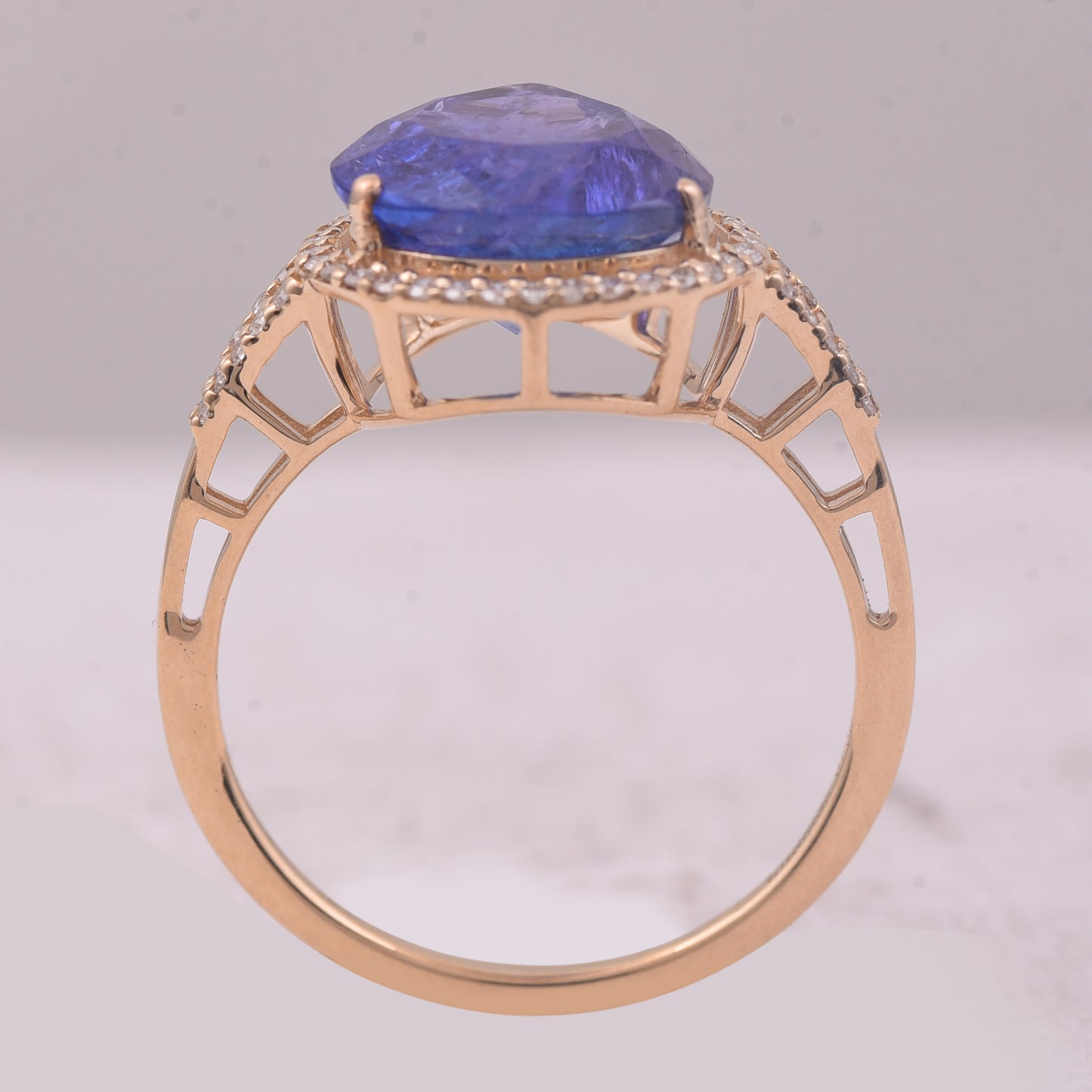 4.93 Ct Pear Mixed Cut Natural Tanzanite 14K Gold Ring