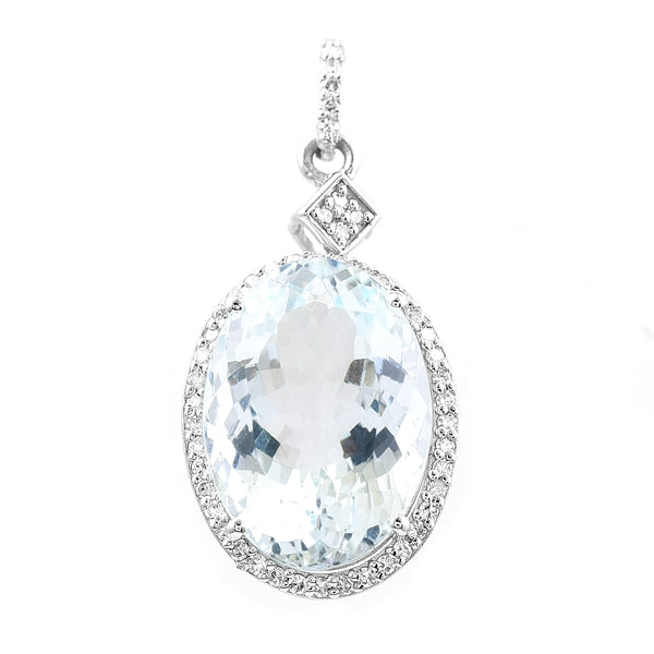 5.35 Ct Oval Mixed Cut Natural Aquamarine 950 Platinum Pendant