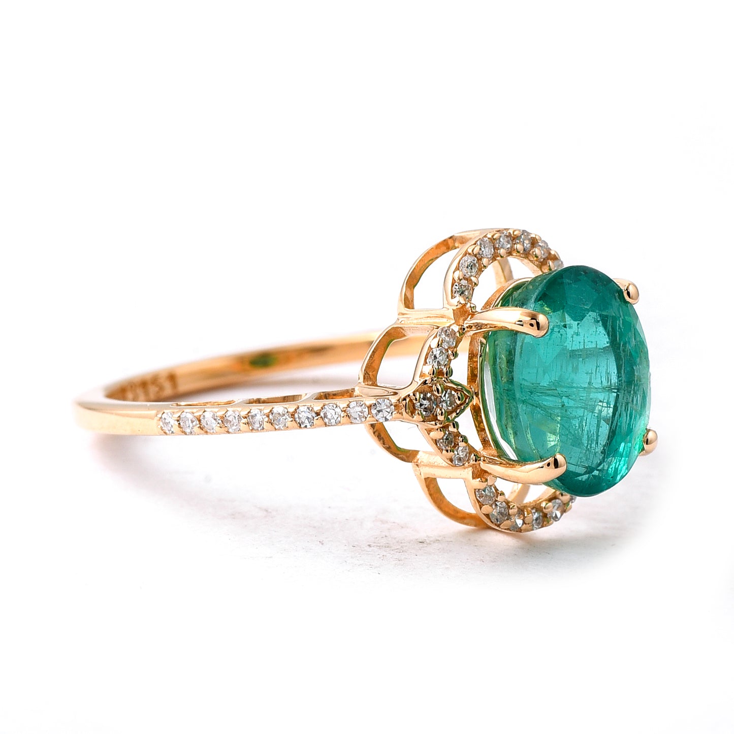 2.61 Ct Oval Mixed Cut Natural Emerald 14K Gold Ring