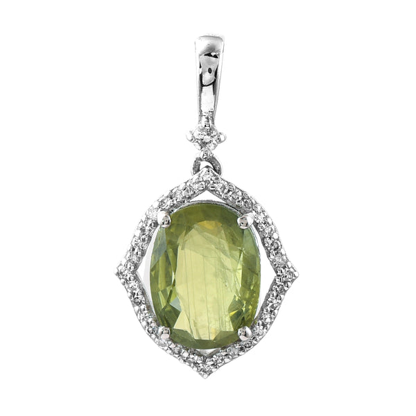 2.46 Ct Oval Mixed Cut Natural Green Sapphire 950 Platinum Pendant