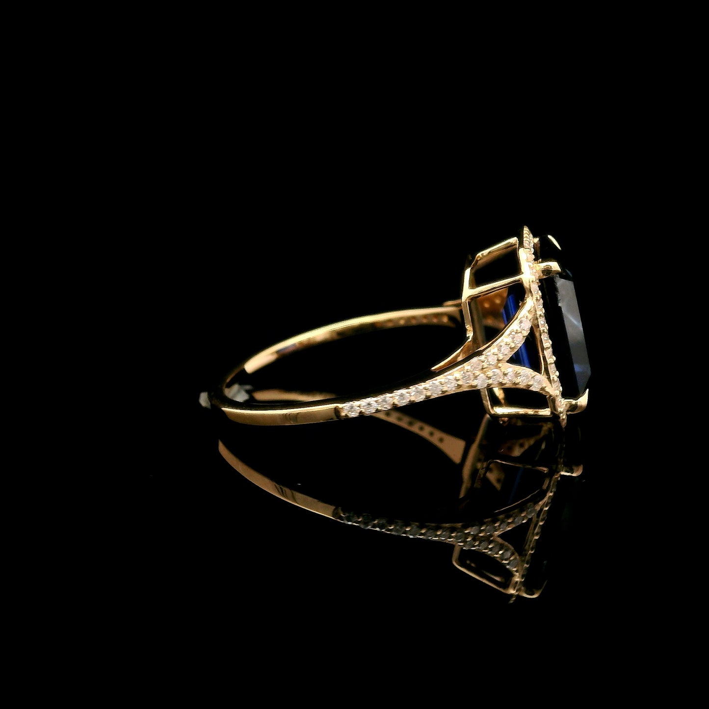 4.39 Ct Emerald Cut Lab Grown Sapphire 14K Gold Ring