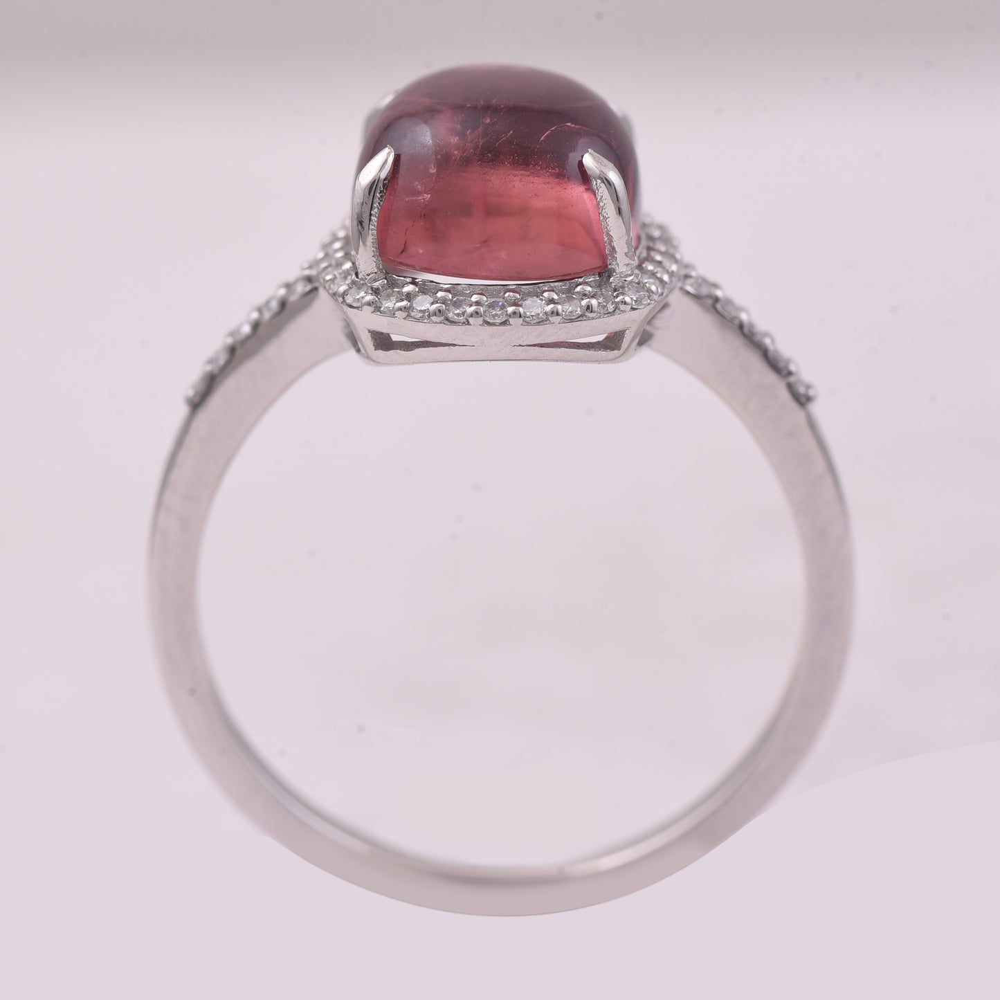 3.26 Ct Oval Cabochon Cut Natural Pink Tourmaline 950 Platinum Ring