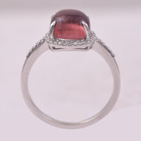 3.26 Ct Oval Cabochon Cut Natural Pink Tourmaline 950 Platinum Ring