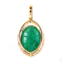 7.23 Ct Oval Mixed Cut Natural Emerald 14K Gold Pendant