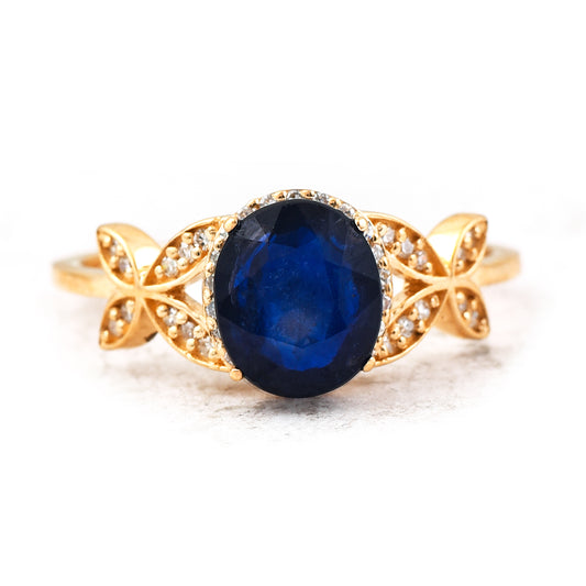 1.71 Ct Oval Mixed Cut Natural Sapphire 14K Gold Ring