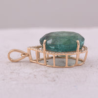 9.29 Ct Oval Mixed Cut Natural Emerald 14K Gold Pendant