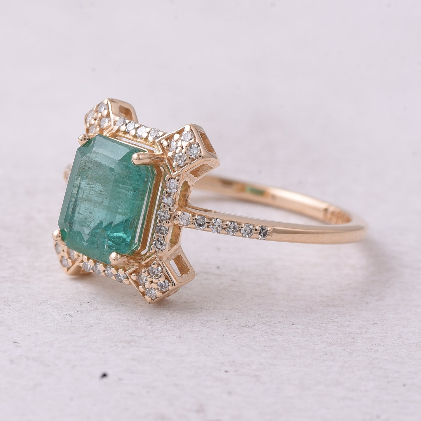 1.74 Ct Octagon Step Cut Natural Emerald 14K Gold Ring