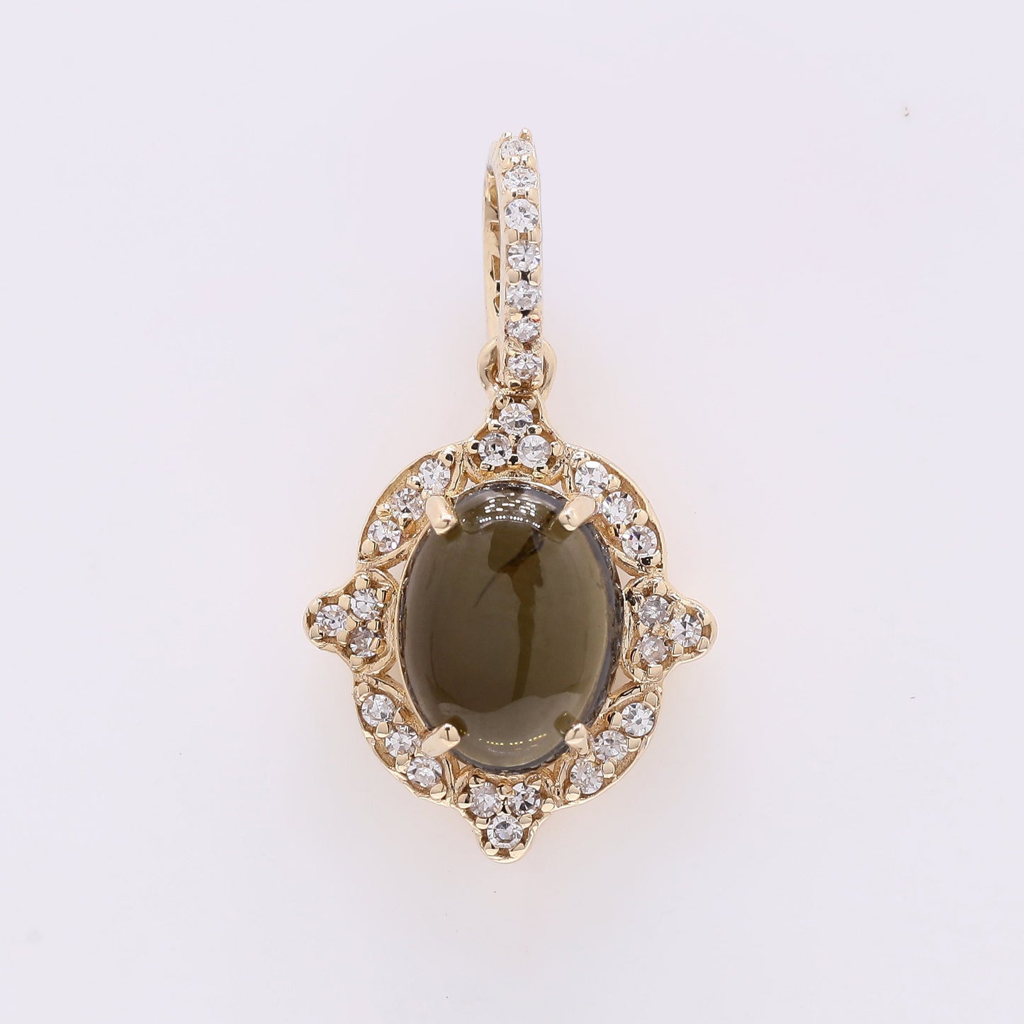 1.42 Ct Oval Cabochon Cut Natural Tourmaline 14K Gold Pendant