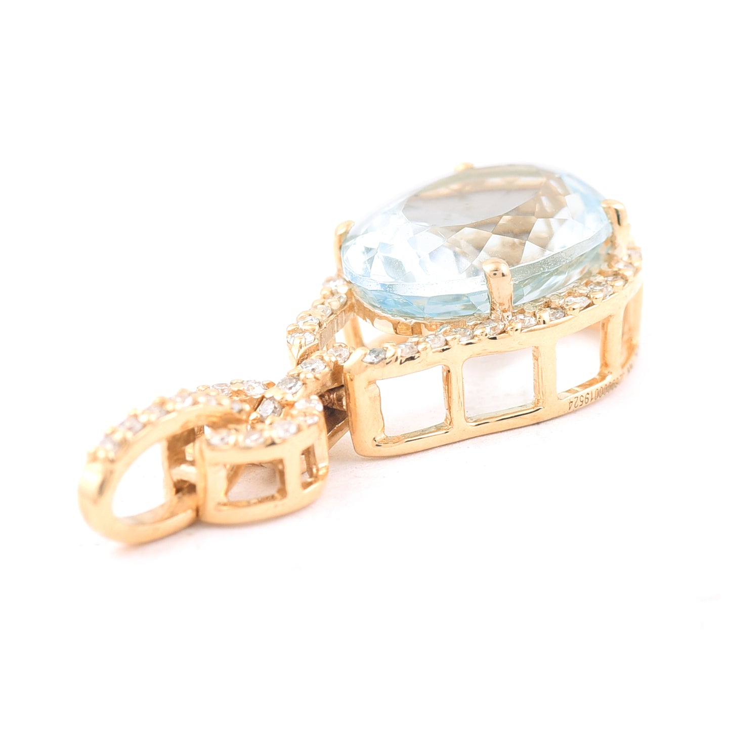 2.45 Ct Oval Mixed Cut Natural Aquamarine 14K Gold Pendant