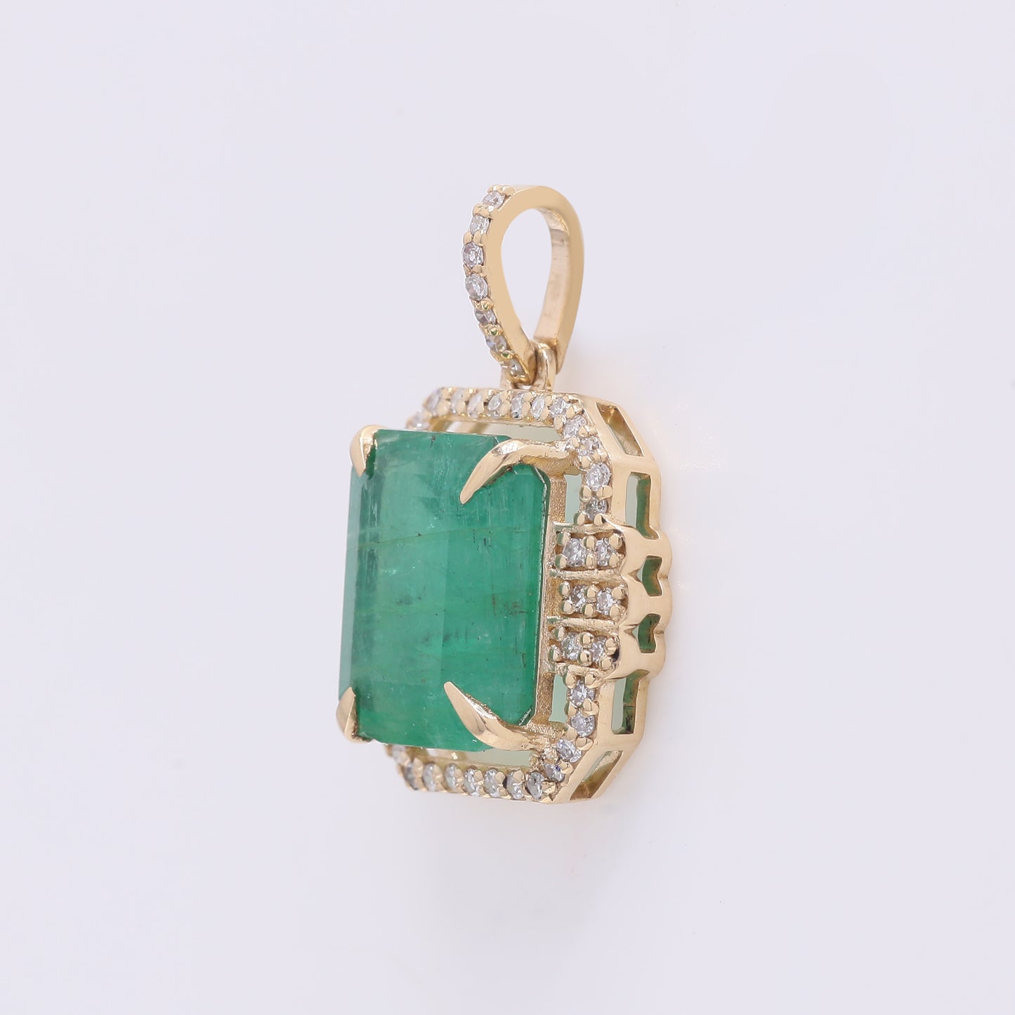 3.08 Ct Octagon Step Cut Natural Emerald 14K Gold Pendant