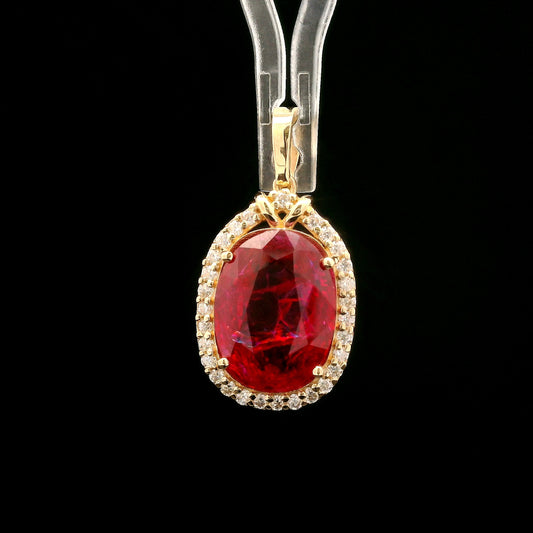5.37 Ct Oval Mixed Cut Lab Grown Ruby 14K Gold Pendant