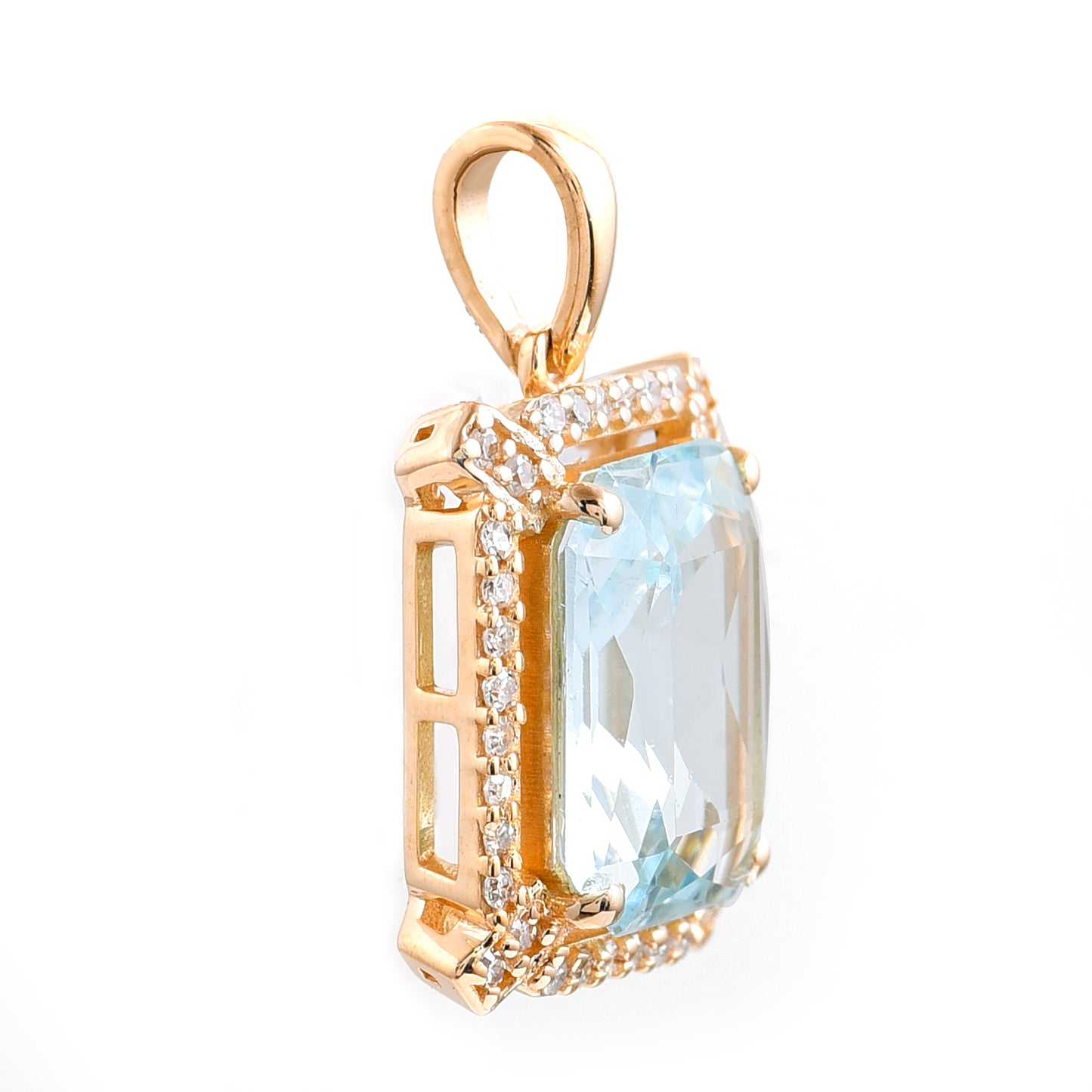 1.97 Ct Octagon Mixed Cut Natural Aquamarine 14K Gold Pendant
