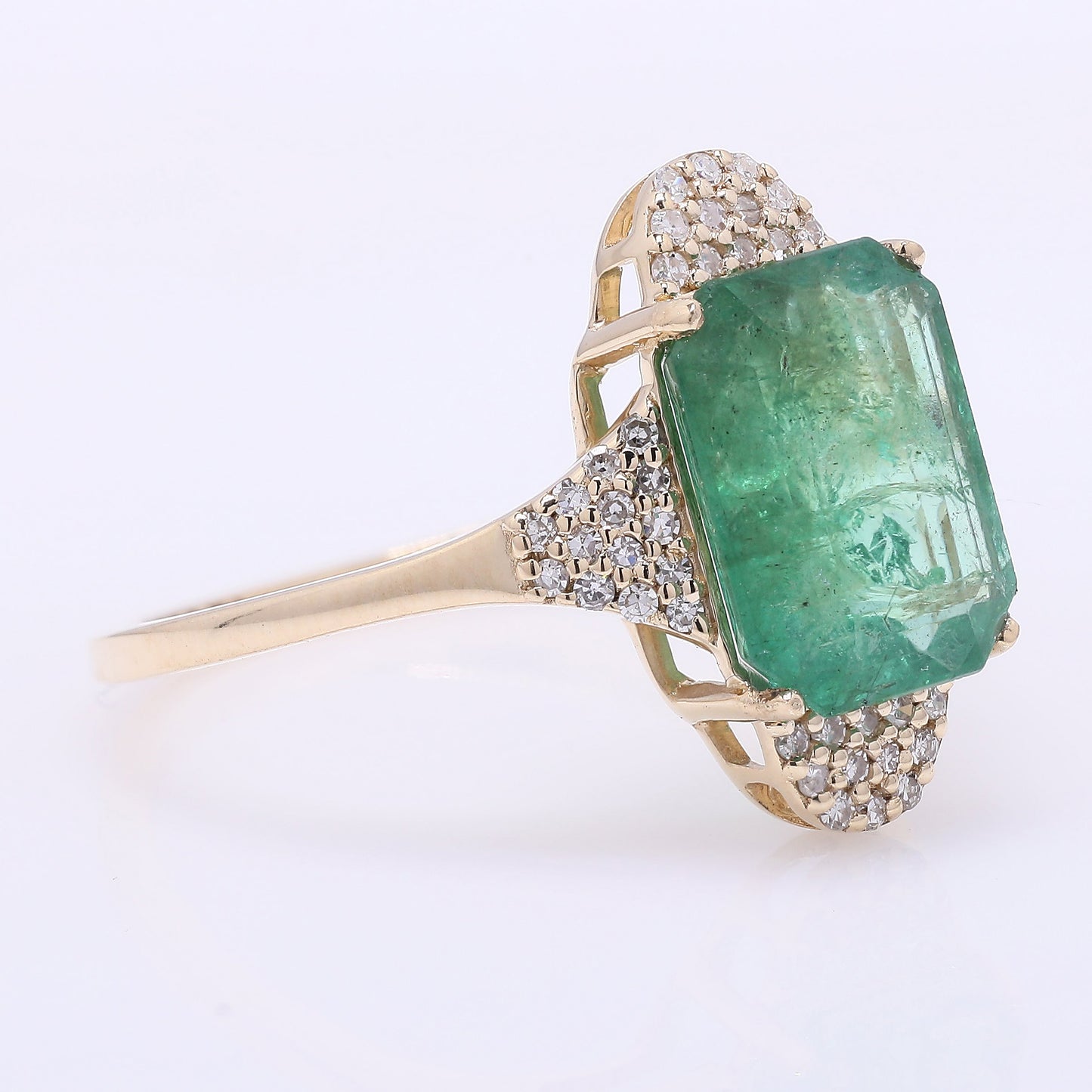 2.60 Ct Octagon Step Cut Natural Emerald 14K Gold Ring