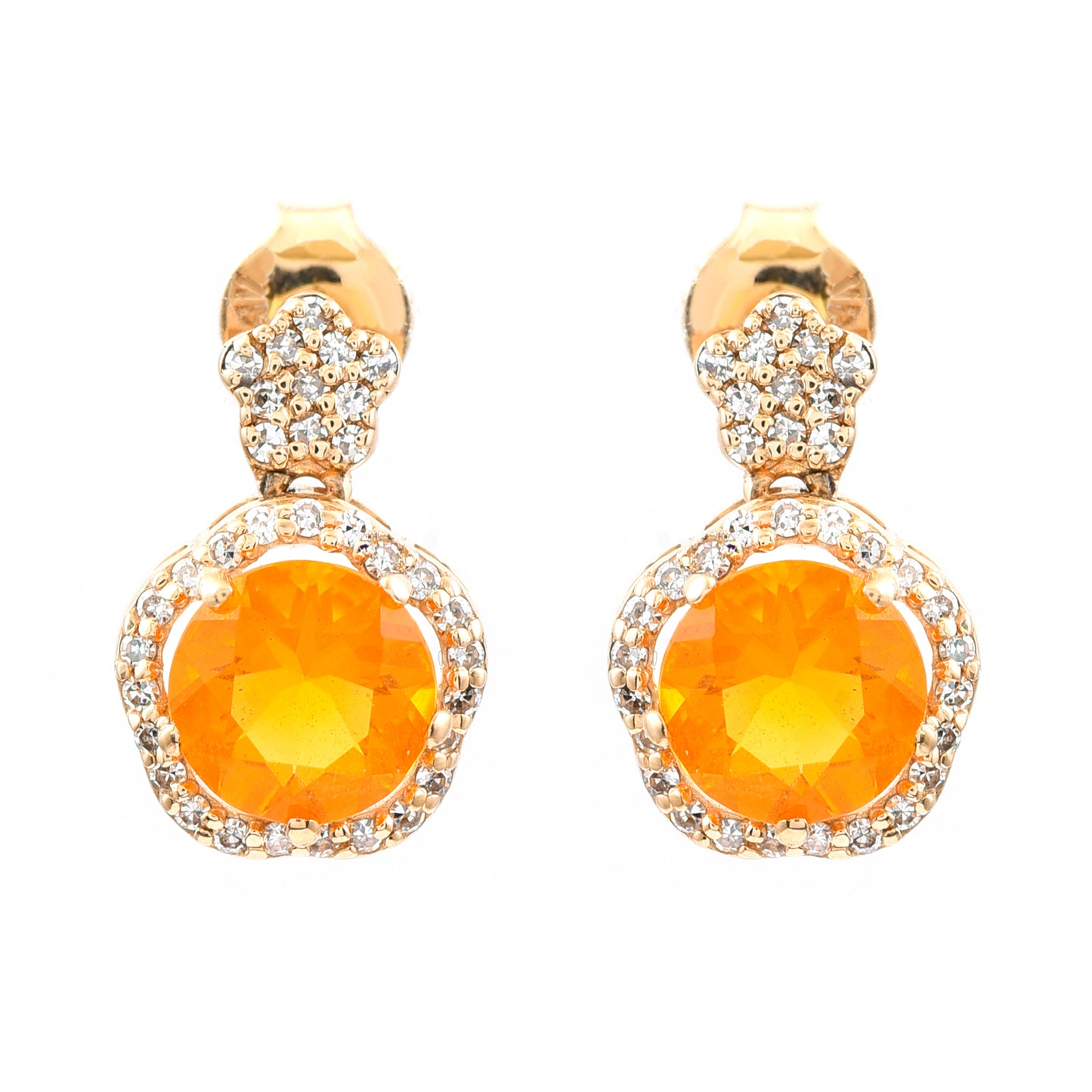 1.26 Ct Round Mixed Cut Natural Fire Opal 14K Gold Earrings