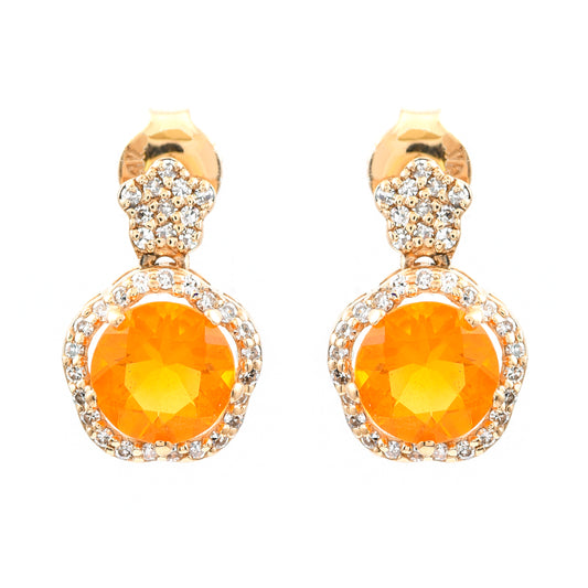 1.26 Ct Round Mixed Cut Natural Fire Opal 14K Gold Earrings