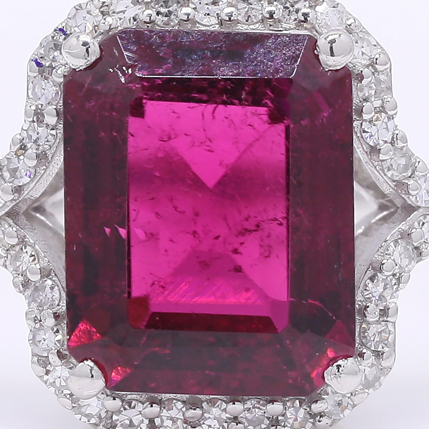 2.61 Ct Octagon Step Cut Natural Rubellite 950 Platinum Ring