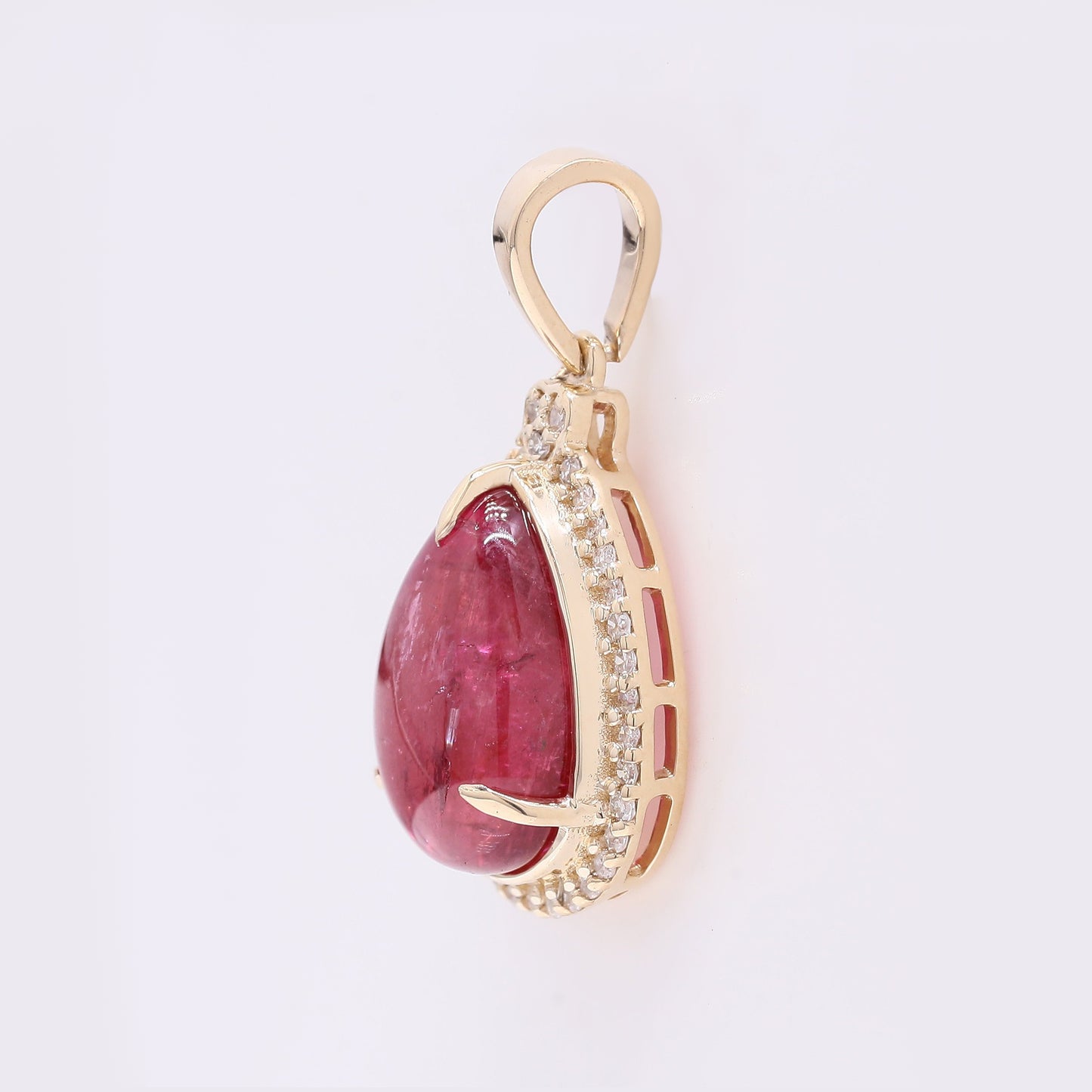 3.91 Ct Pear Cabochon Natural Tourmaline 14K Gold Pendant