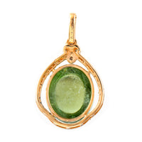 6.58 Ct Oval Cabochon Cut Natural Green Tourmaline 14K Gold Pendant